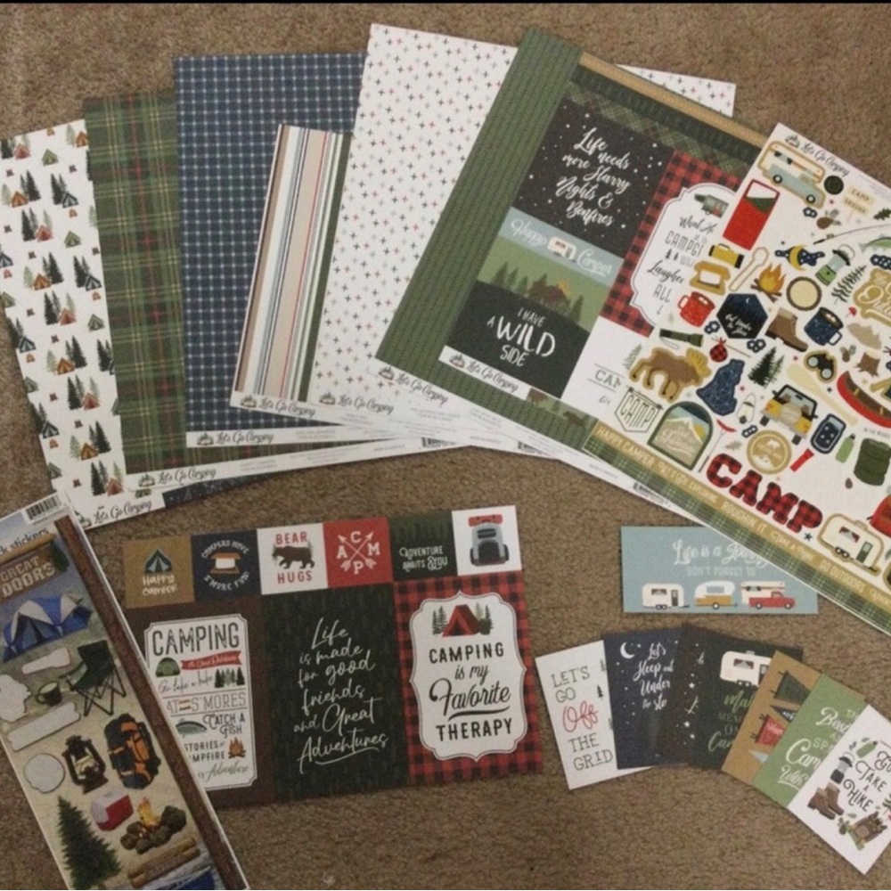 Camping & dinosaur double sided scrapbook paper bundle